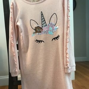 Girls dress size 10 pink with sequin unicorn.